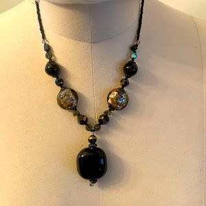 Vintage signed bead and metal necklace